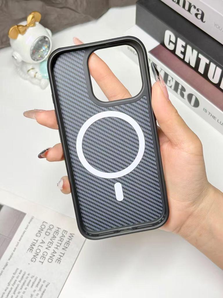 iPhone 16PM Carbon Fiber Frame Case with Magnetic Anti-Drop Protection for iPhone 17/15