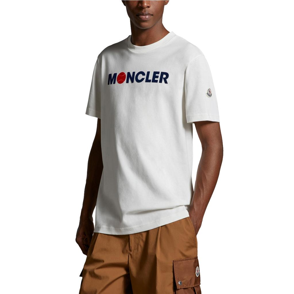 Moncler SS24 Flocked Tennis Logo Crew Neck Short Sleeve T-Shirt Unisex Tops White J10918C00008829HP034