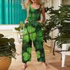 Women's leaf-printed casual loose retro overalls cotton and linen jumpsuits