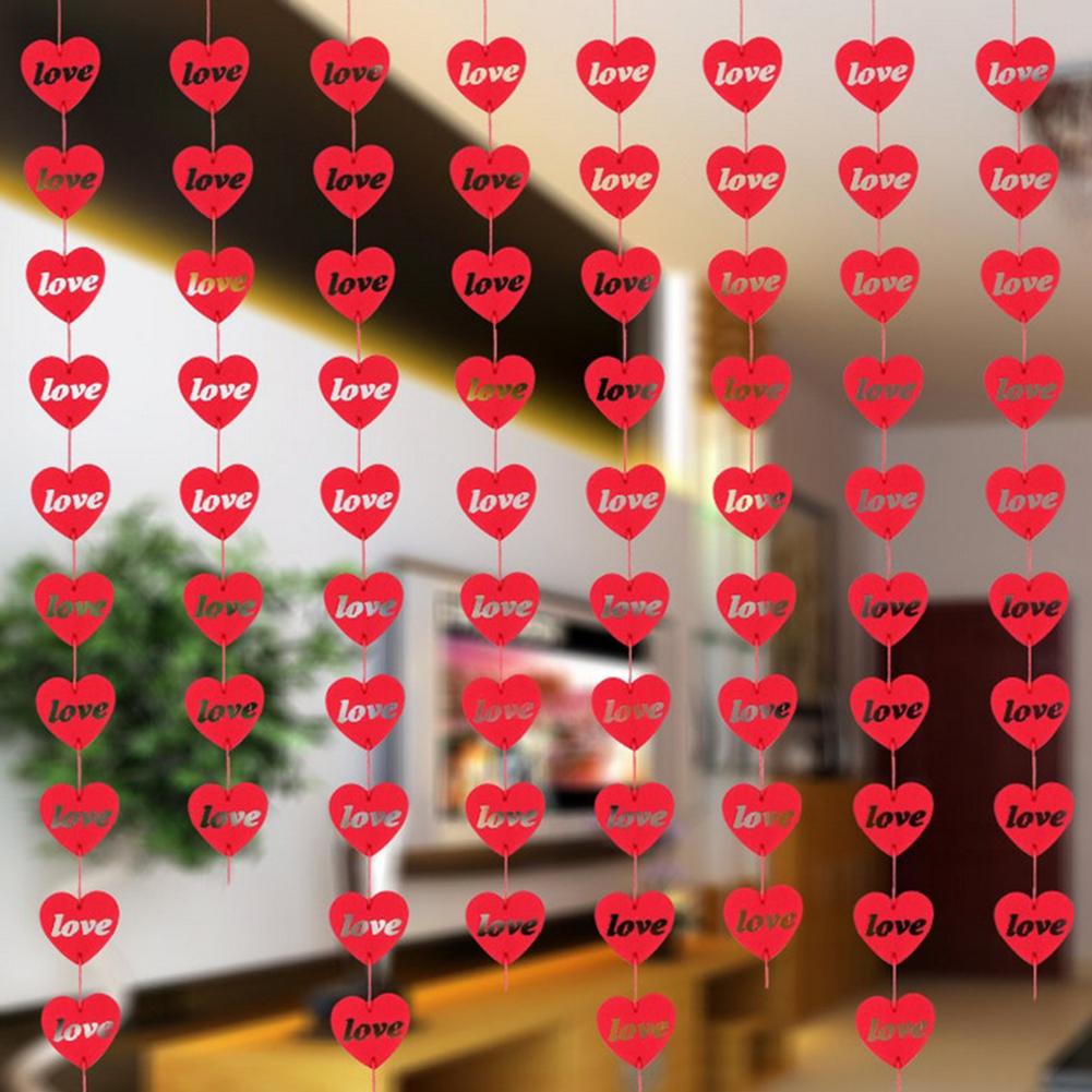 Red Hearts Garland DIY Valentines Day Hanging String Garland Day Wedding Anniversary Birthday Party Decor
