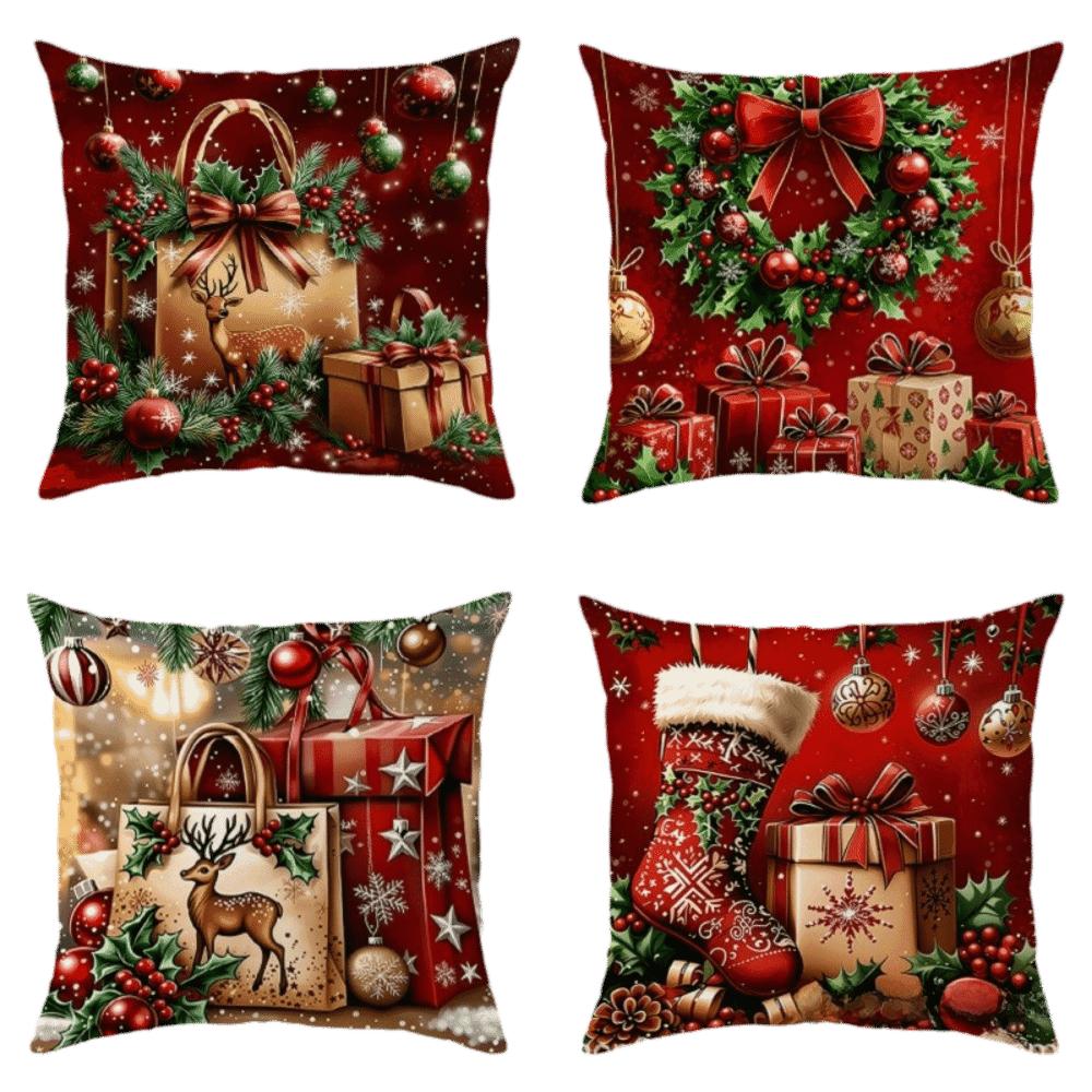4PCS Snowman Holiday Cushion Cover Santa Claus Xmas Pillow Cover Home Holiday Decor