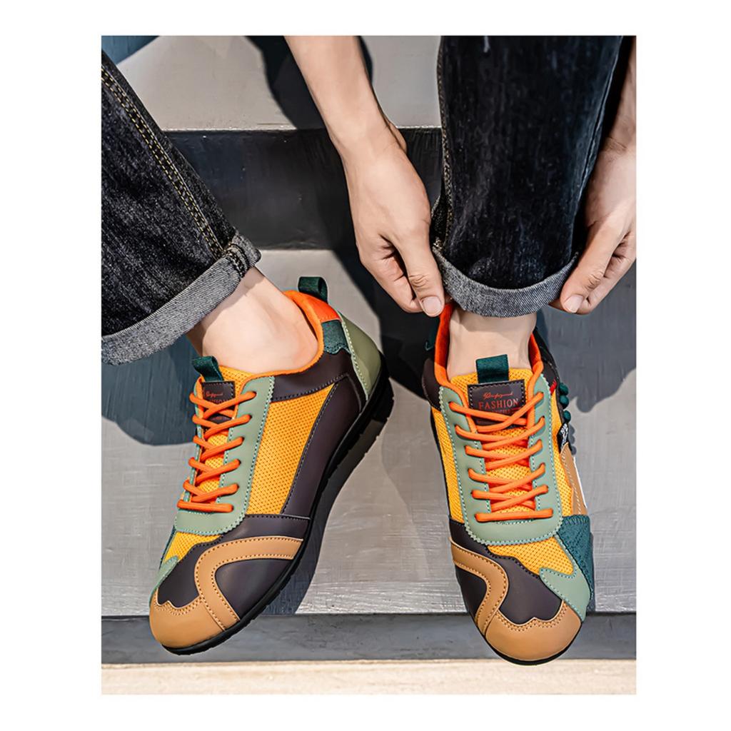 Men's Breathable Casual Sports Shoes - Comfortable Lace Up Shoes, Durable Fabric Upper and Stylish Contrasting Colors, Outdoor Activities