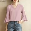 ZANZEA Women Casual V-Neck Solid Color 3/4 Sleeve Loose Blouse