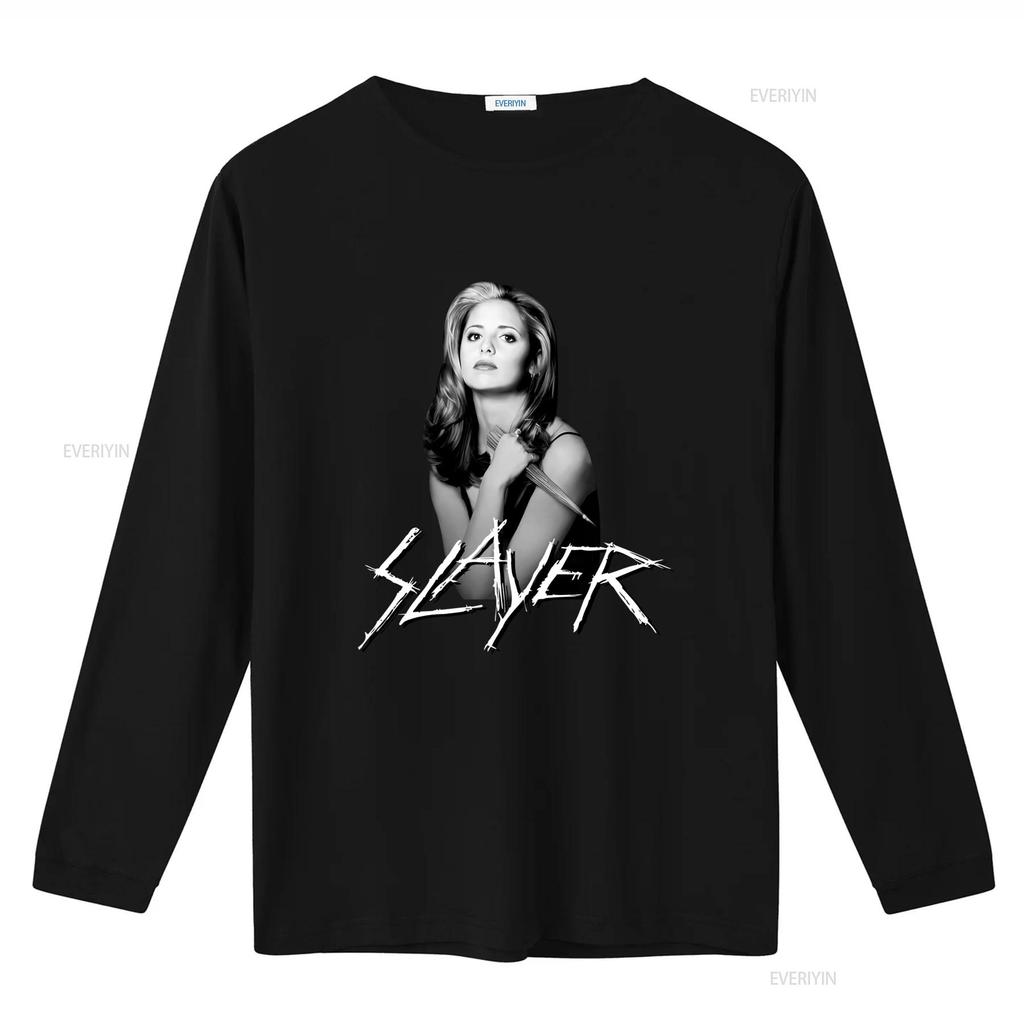 Retro Buffy The Vampire Slayer Black White Print Cool Casual Streetwear T Shirt vintage Washed Stretched Breathable