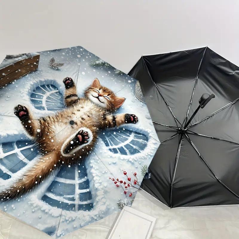 1PC cat snowflake Umbrella-9-Rib Reinforced, Automatic Open, Lightweight & Durable, Cute Fashion Accessory for Outdoor-P0767