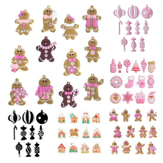 Yousheng Gingerbread Man Christmas Ornaments Santa Claus Cane Snowflakes Plastic Hanging Decor for Farmhouse Xmas Tree Rustic Holiday Decoration