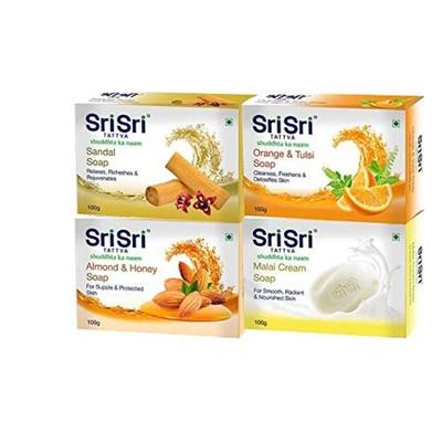 Almond & Honey Soap, Malai Cream Soap, Sandal Soap,Orange & Tulasi Soap Combo| Each 100 G Bar