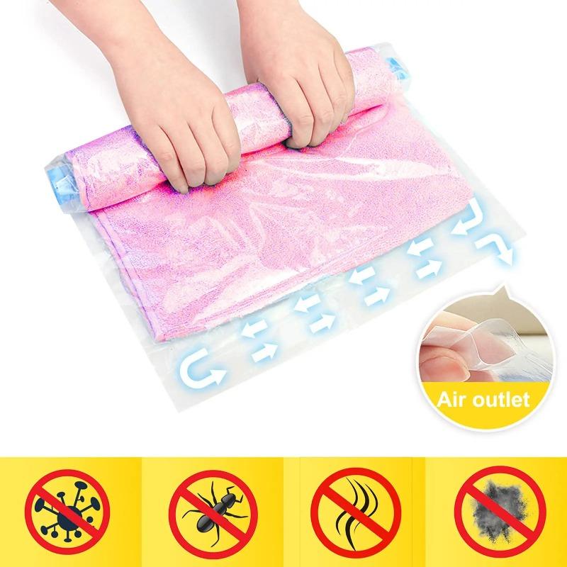 Roll Up Compression Bags Reusable Vacuum Storage Bags for Travel Organizer Saving Space In Suitcase  No Pump Required