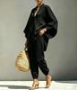 2026 Fashion Women's Solid Color, Casual Style Design Bat Sleeve V-Neck Lazy Loose Suit Women