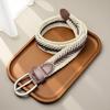 Retro Two-Color Woven Leather Belt Buckle for Dresses, Jeans, Casual Fashion - Women's Decorative Waistband.