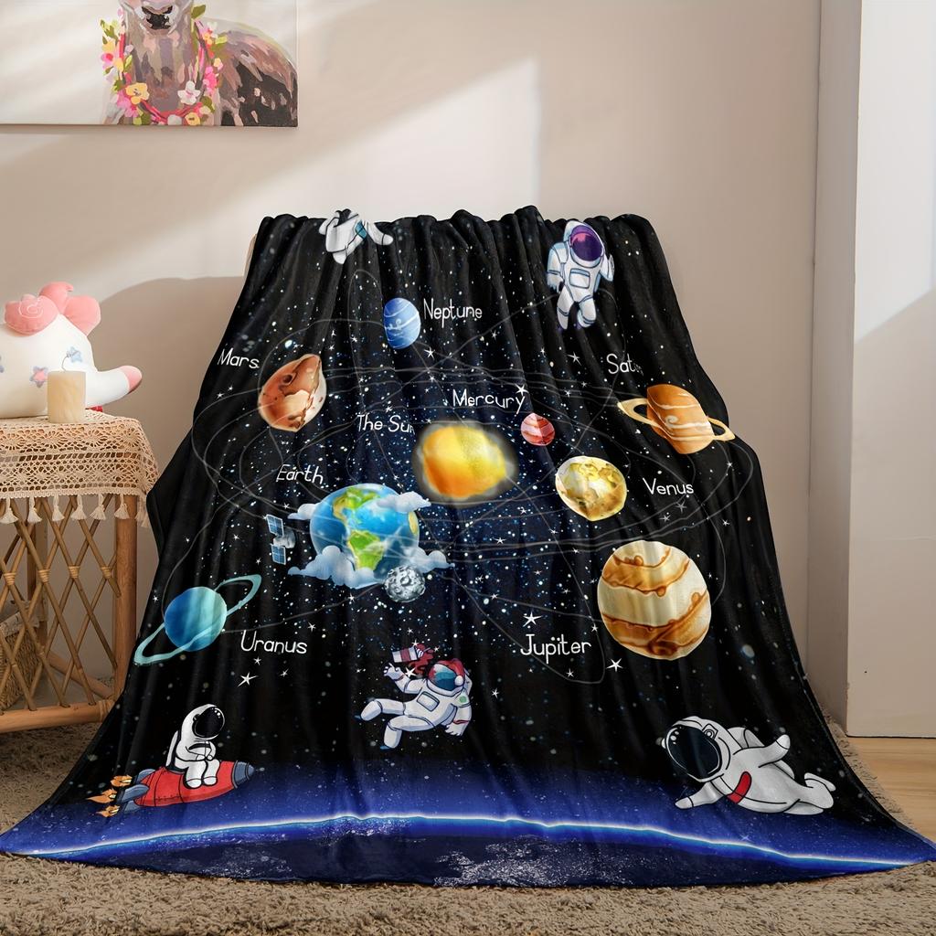 Manta con Estampado de Planeta Astronauta Manta de Franela Cálida y Confortable Para Sofá Cama Sofá Oficina Mantas Multiusos Regalo Para Todas las Estaciones