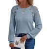 Popular European and American Fashion Round Neck Solid Color Hollow Button Long-sleeved Casual Splicing Top