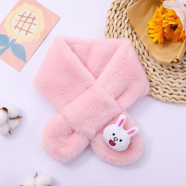Baby Winter Warm Thicken Scarfs New Children Cute Cartoon Faux Rabbit Fur Cross Collar Scarves Boy Girl Soft Plush Scarf Gift