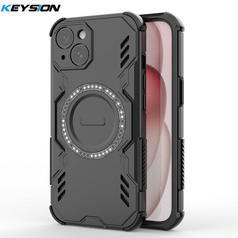 KEYSION Hollow Heat Dissipation Case for iPhone 15 Pro Max Silicone+PC Magnetic Cooling Shockproof Phone Cover for iPhone15 Plus