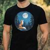 T-Shirt Men Fox In Moonlight Motif Cotton Size XS To 5XL