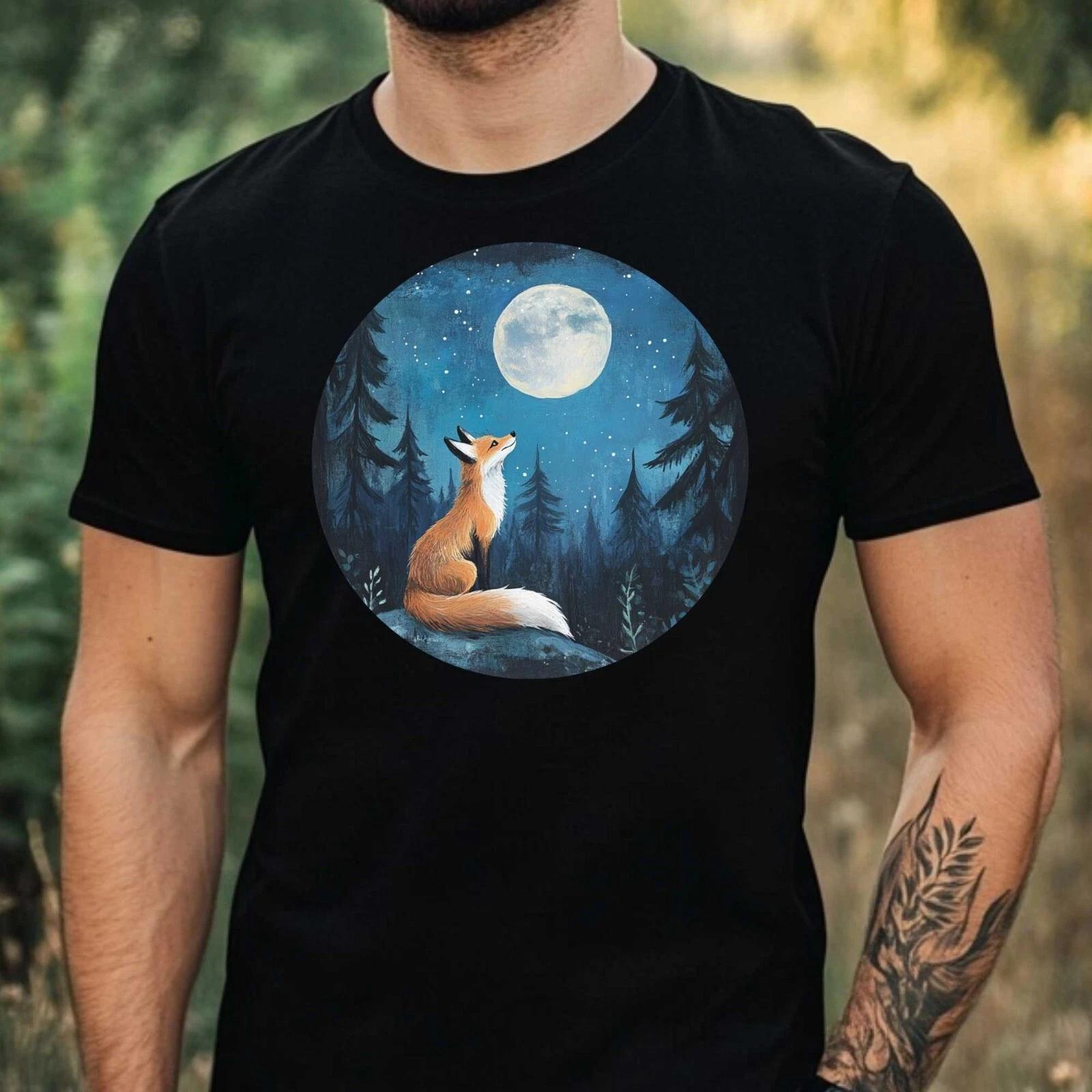 T-Shirt Herren Fuchs im Mondlicht Motiv Baumwolle Größe XS bis 5XL XXXL