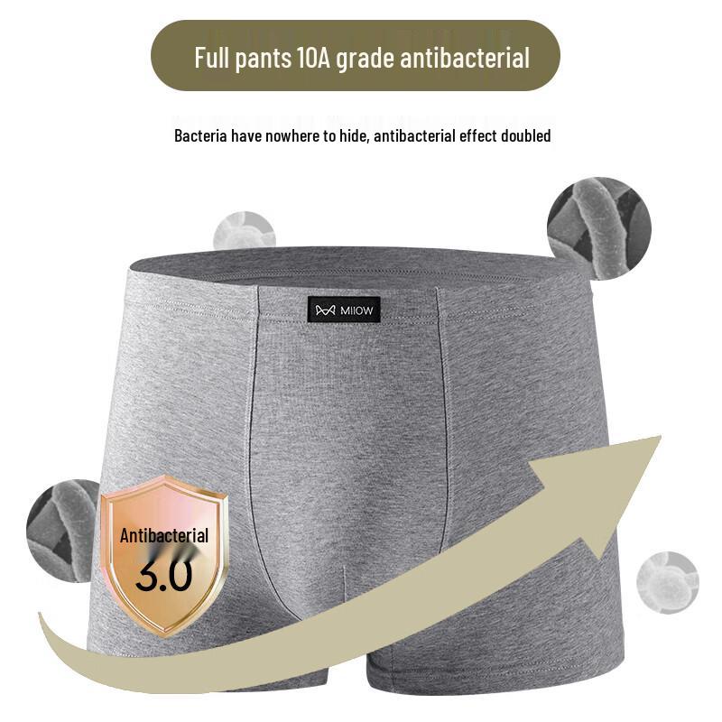 MiiOW Men's 10A Antibacterial Pure Cotton Boxer Briefs 4-Pack