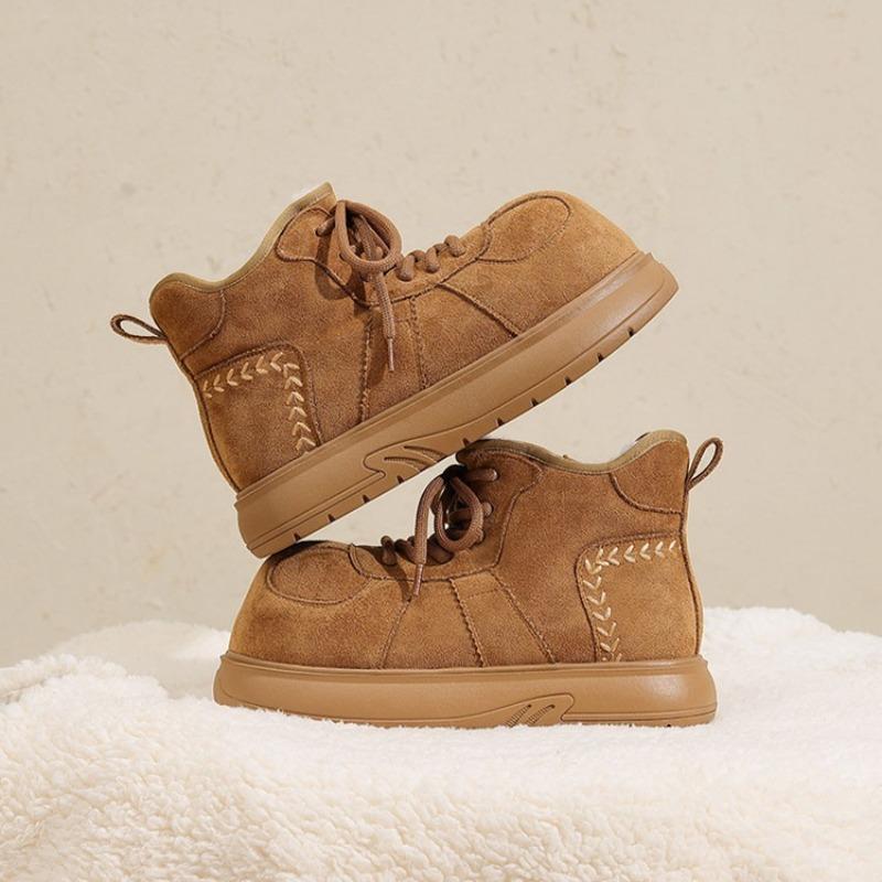 Thick-soled Retro Suede Fleece-lined Cotton Shoes Plush Cotton Boots Fleece-lined Short Snow Boots