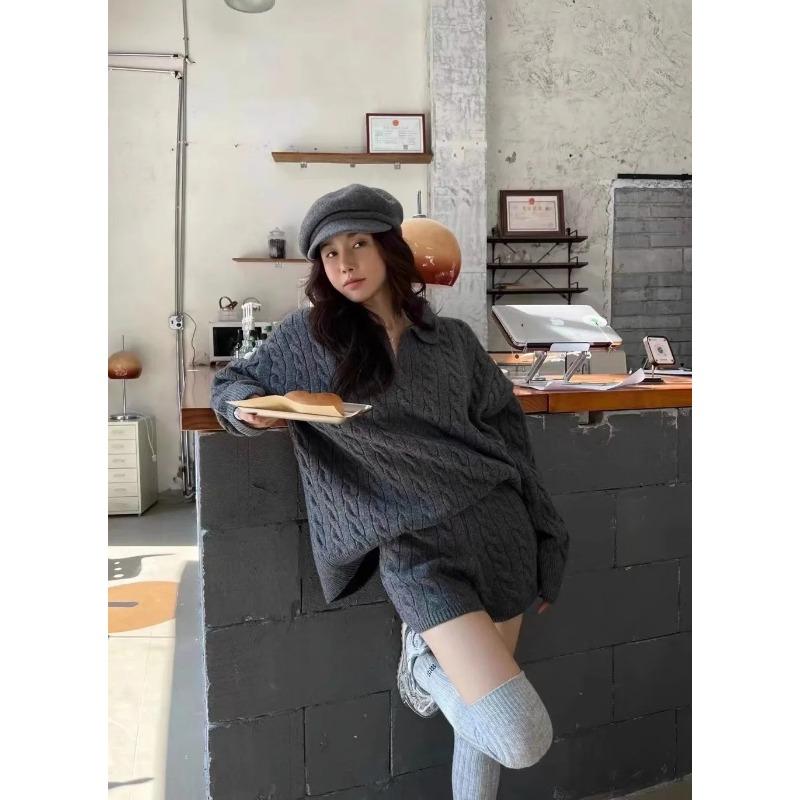 Korean Fashion Twisted Sweater Women Vintage Harajuku Style Knitted Pullover Casual Solid Color Outfit Autumn Winter