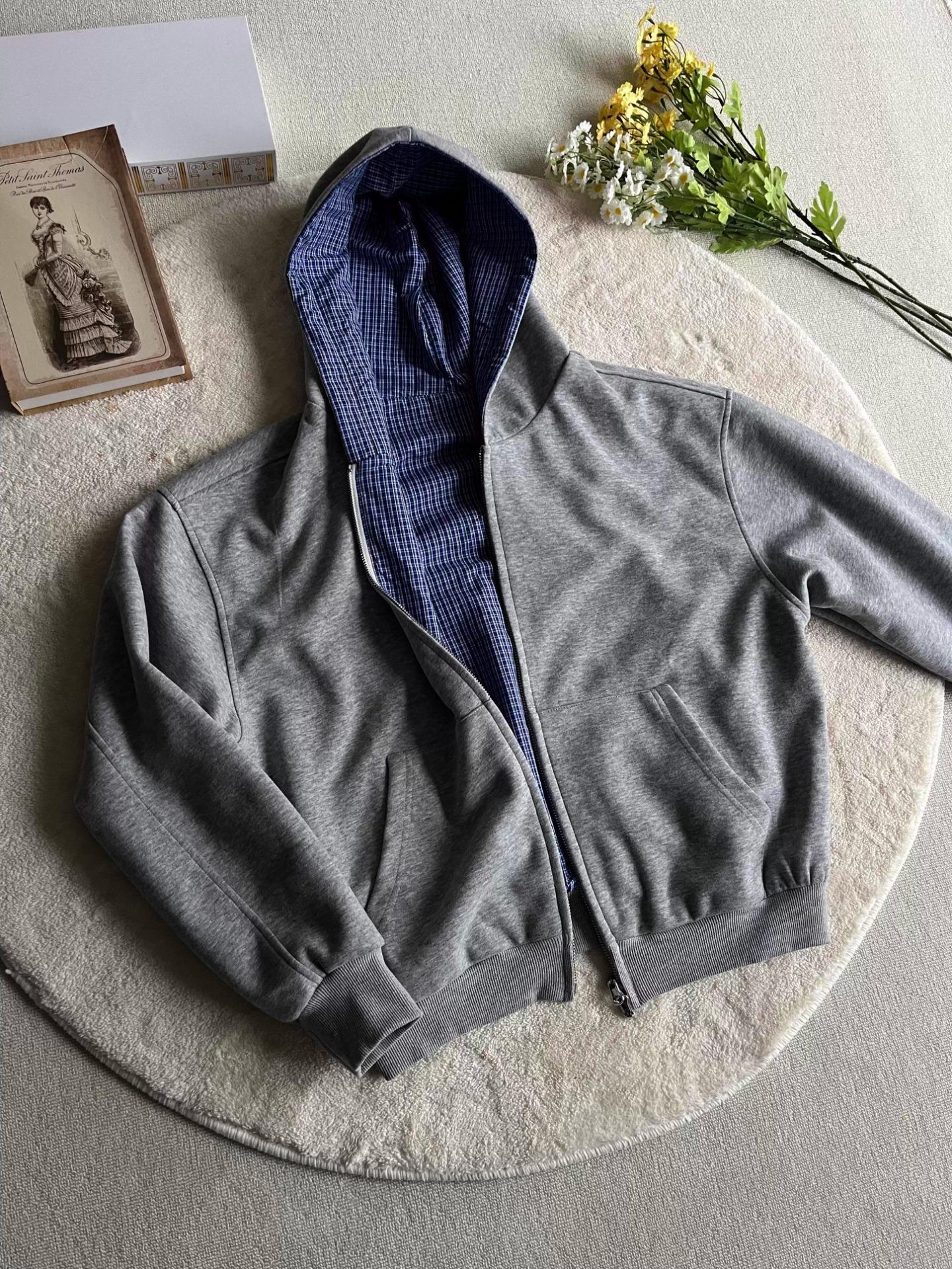 

Cleanfit мужской двухсторонний клетчатый свитер, весенне-осенний, в американском ретро-стиле, кардиган на молнии с капюшоном, высококлассный трендовый бренд 3XL серый