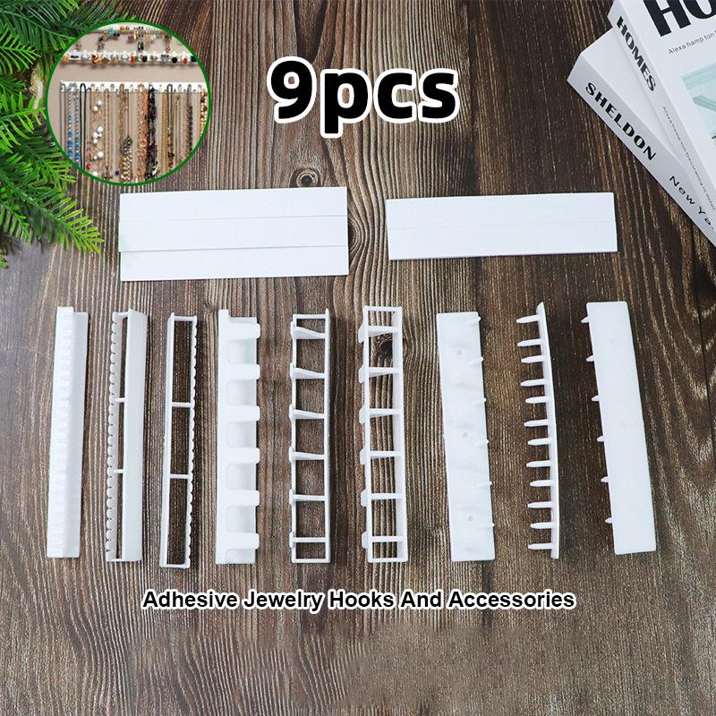 9pcs Adhesive Jewelry Display Hanging Earring Necklace Ring Hanger Holder Packaging organizer Display Rack Sticky Hooks