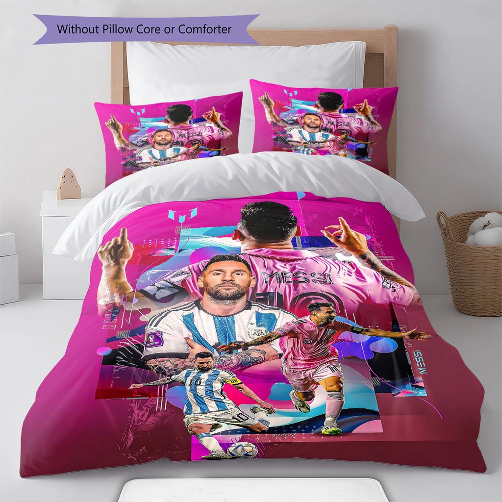 Messi Pattern Bedding,Quilt Set Quilt Cover Pillowcase Home Birthday Gift (1 * duvet cover + 2 * pillowcase, without core)