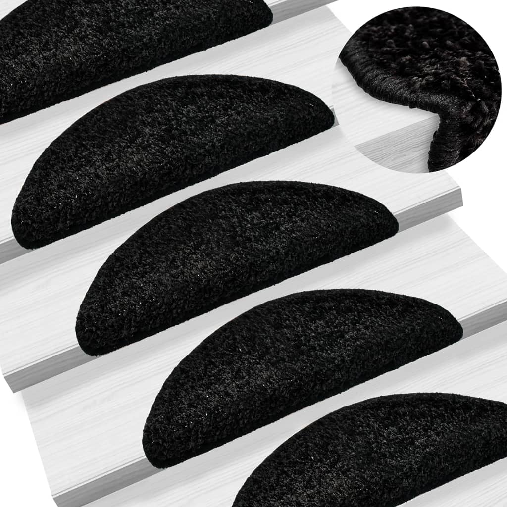 Stair Treads 10 pcs 56 x 17 x 3 cm Black Semi Round