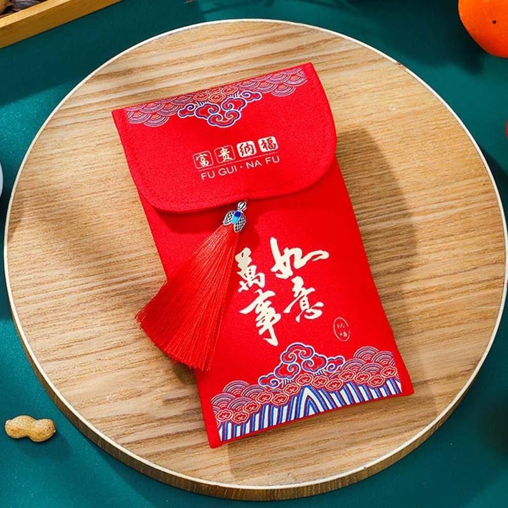 Traditional Spring Festival Red Envelope Tassels Printed Lucky Money Packet Thickened Bonus God of Wealth Red Pocket Wedding