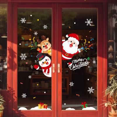 Christmas Window Clings Xmas Tree Santa Reindeer Snowman Stickers for Glass Removable Static Window Decals for Winter Holiday Home Party Supplies