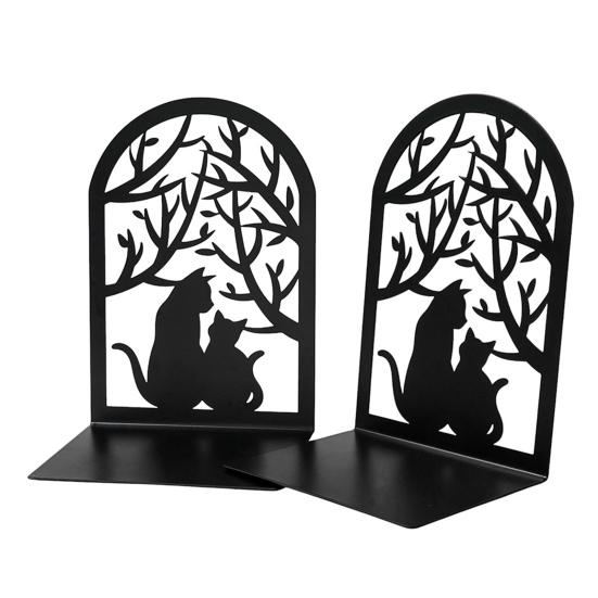 1 Pair Metal Cat Book Ends Cute Cat Bookends for Shelves Decorative Book Support