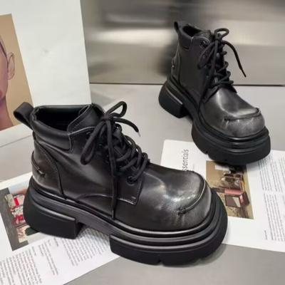 Flache Plattform Stiefeletten Frauen Casual High Heels Schuhe Winter Mode Turnschuhe 2025 Trend Lace Up Goth Walking Botas Mujer