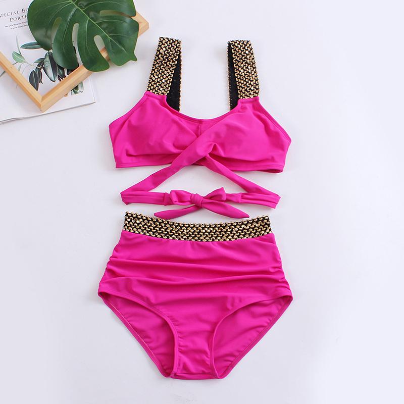 Sommer Push Up Frauen Klassische Badeanzug Hohe Taille Bikini Set Zwei Stücke Bademode Weiblichen Strand Badeanzug