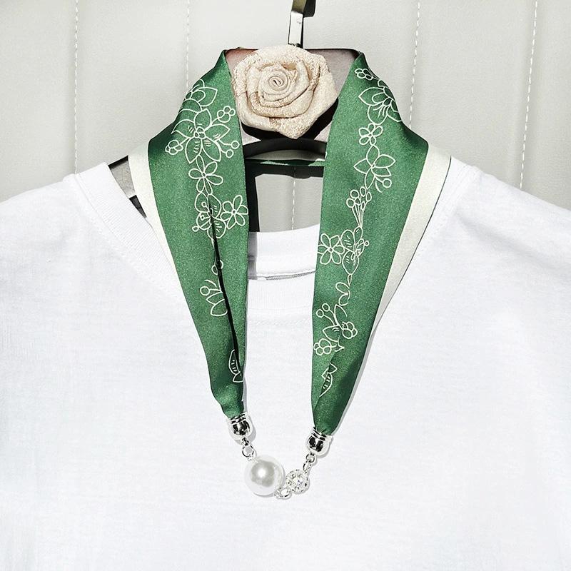 1Pc Cloth Accessories Versatile Patterned Texture Pearl Fashion Neck Protection Scarf Magnetic Silk Scarf