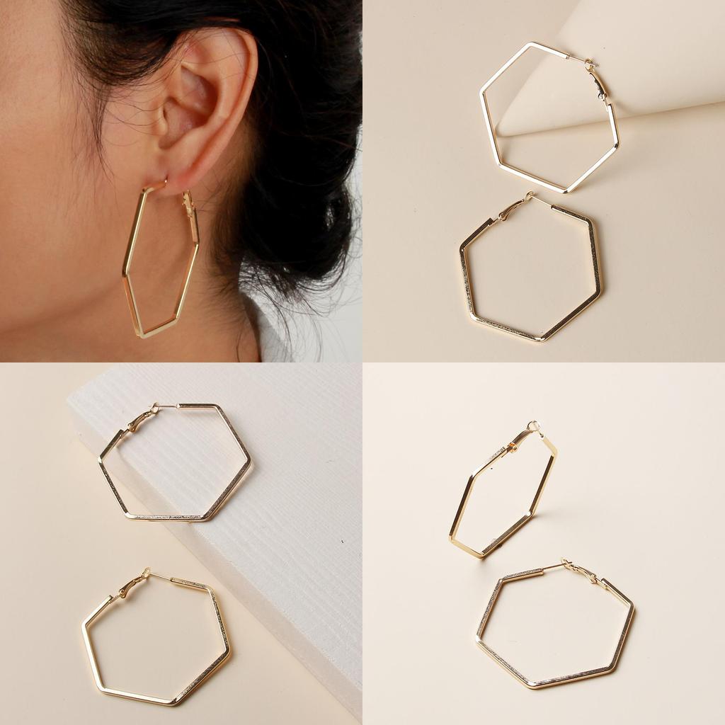 Geometrické Šestiúhelníkové Moderní Náušnice s Pozlacením pro Ženy