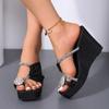 Fashion Women's Shoes 2024 New Shoes Set of Toes Women's Slippers Fashion Crystal Dress Slippers Women Summer Square Toe Wedge Slippers