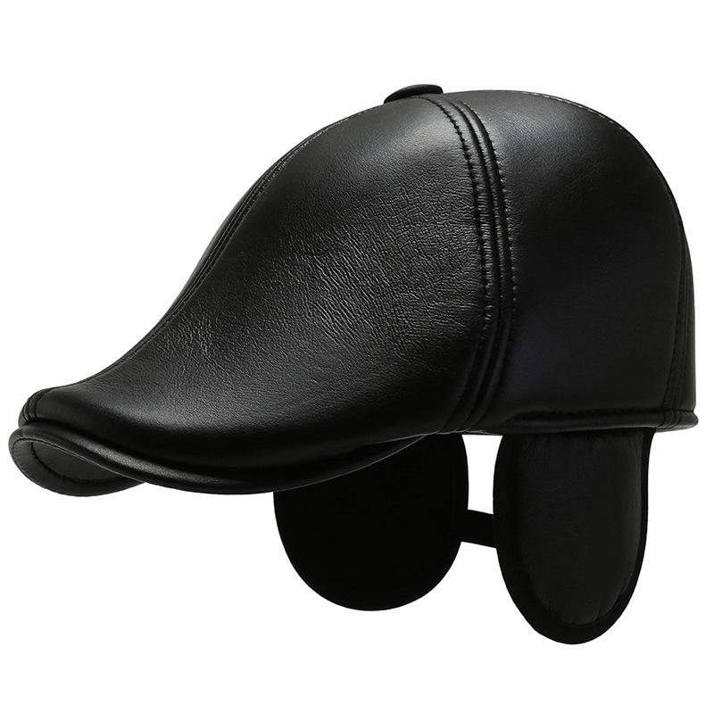 Cap Men's Autumn and Winter Baseball Cap Leather Cap Forward Cap Cold Warm Ear Protector Hat