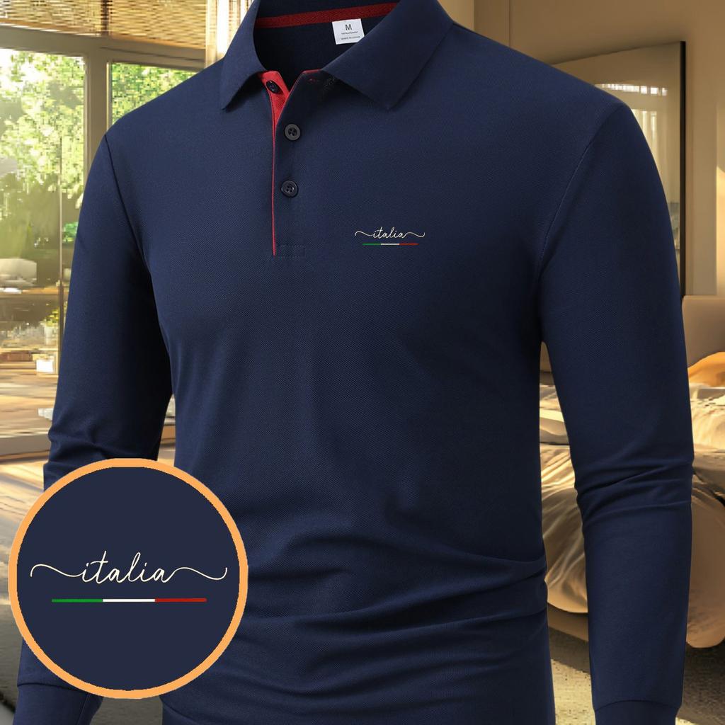 Herre Langærmet Afslappet Sommer T-shirt med Print - Stilfuld og Alsidig Top, Geometrisk Design, Letvægts Polo Golfskjorte