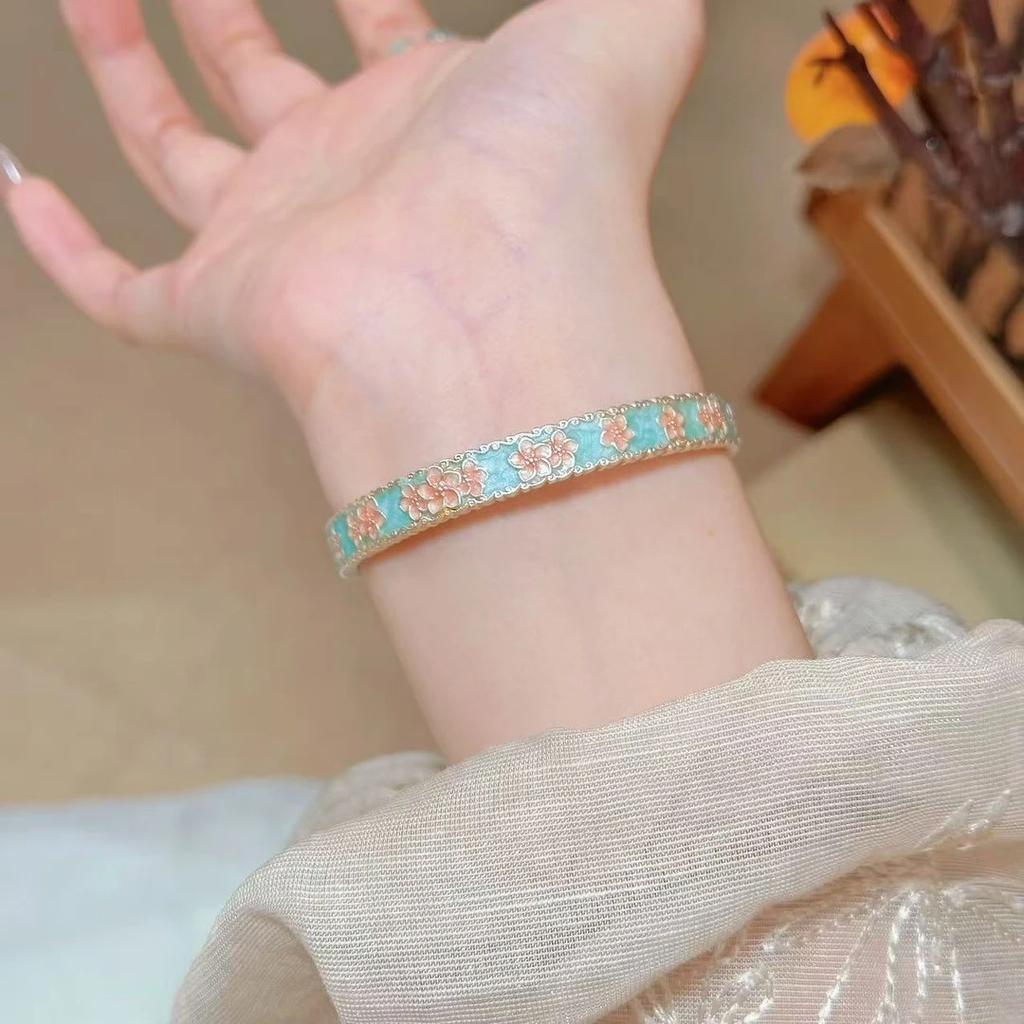 Enamel Color Gold-painted Begonia Flower Enamel Bracelet Girls Hibiscus Banquet Bracelet Versatile New Chinese Ancient Style Opening