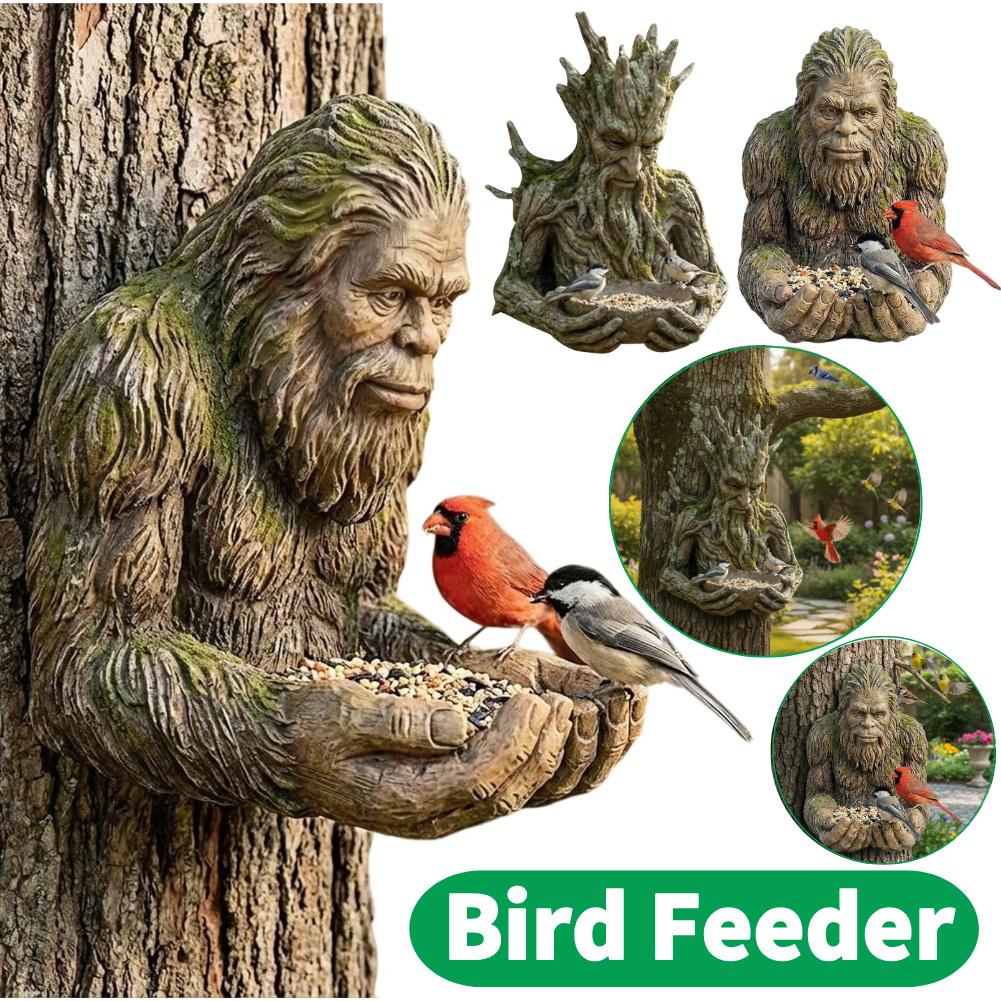 Bird Feeder Resin Sasquatchs Sculpture Birdseed Tray Bird Feeding Sculpture Ornament For Backyard Garden Art Decor In The Tree
