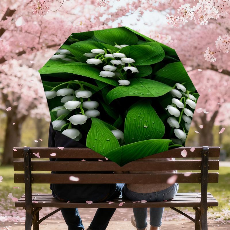 1pc Lily of the Valley Automatic Open/Close Umbrella with Windproof, 8-Rib Sturdy Canopy, Durable Ribs, Fashionable Design1231A
