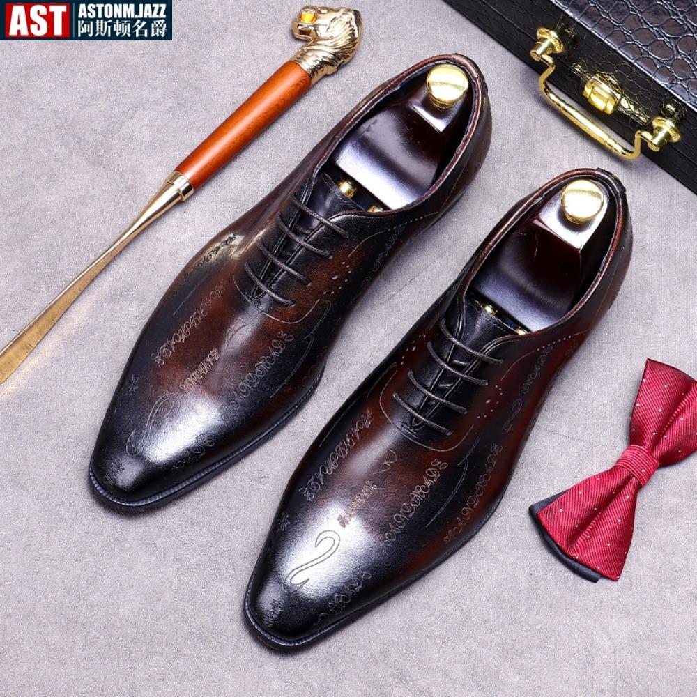 Handmade Mens Oxford Shoes Genuine Leather Brogue Dress Shoes Classic Business Formal Shoes Italian Leather Shoes Wedding Shoes
