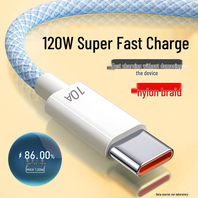 120W Type-C Super Fast 10A Flash Charging Cable for Huawei, Honor, Xiaomi, OPPO Phones