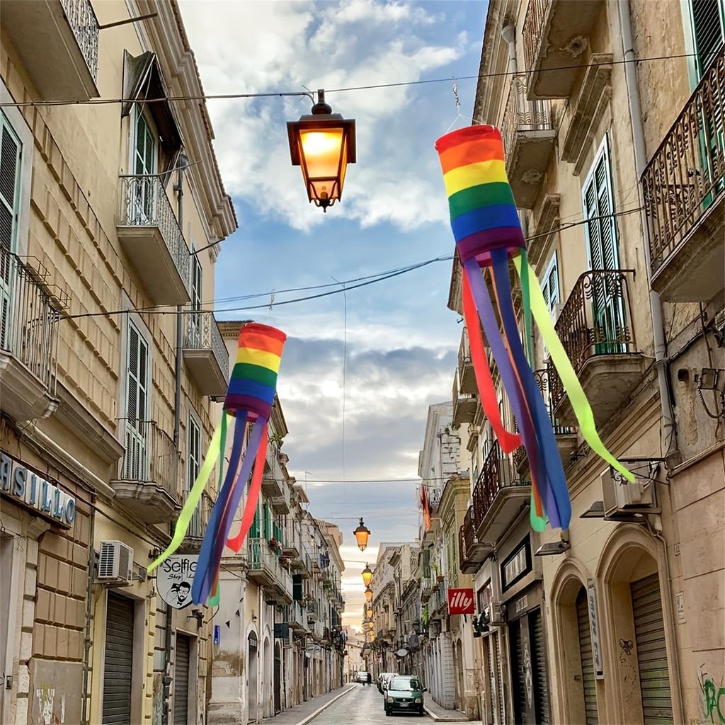 Tęczowa Kolumna Wiatrowskaz Flaga Parada Ogród Dekoracyjna Flaga z Tęczowymi Długimi Ogonami