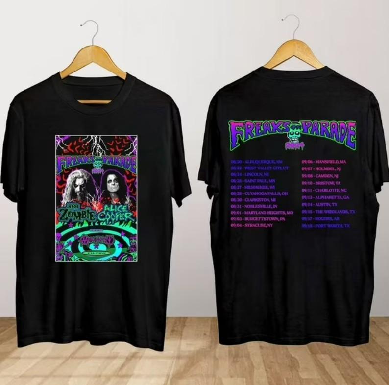 Rob Zombie and Alice Cooper s Freaks On Parade Tour 2024 2 Sided Uniex T Shirt Unisex T-Shirt XXXL