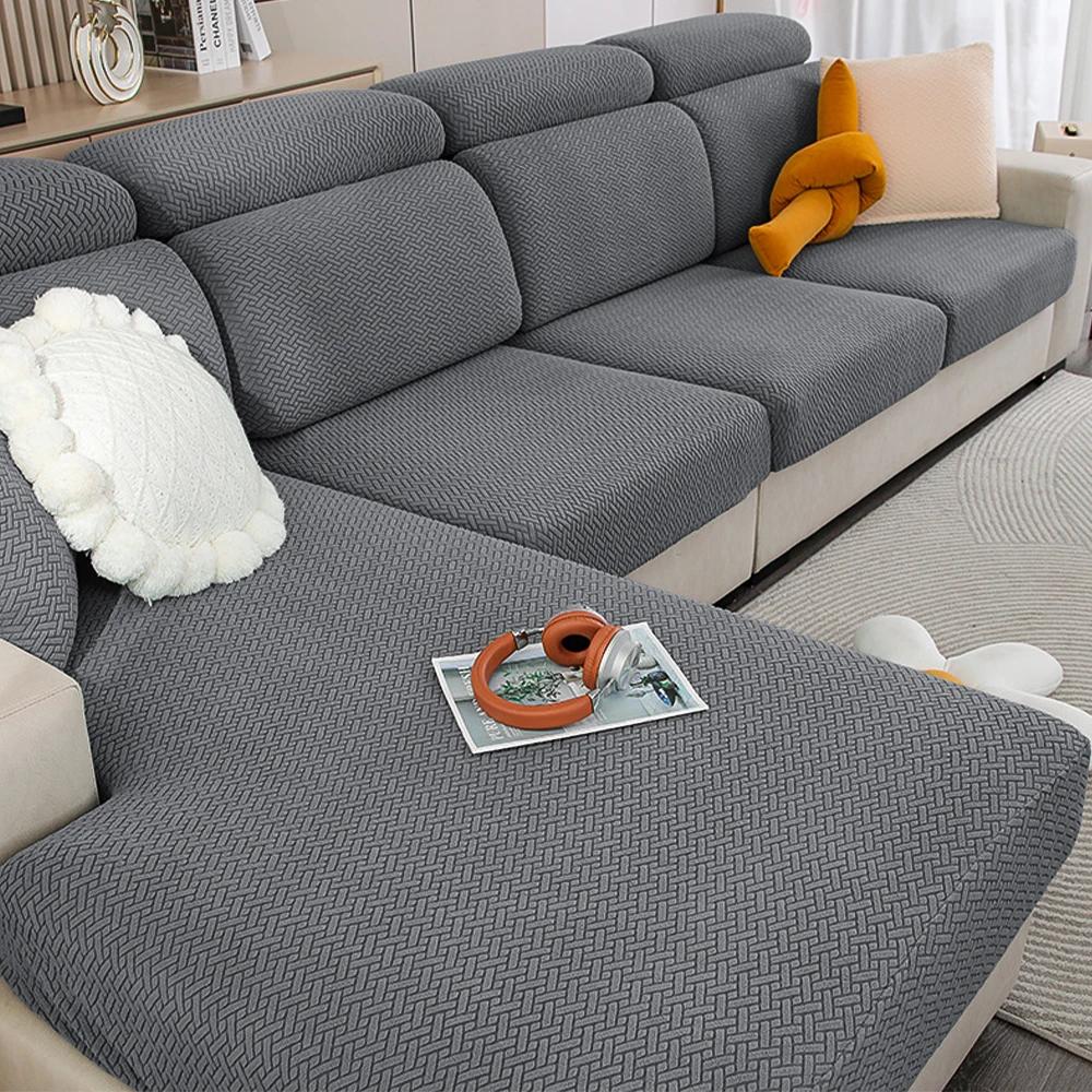 Jacquard Stretch Fabric Sofa Cover Plain Seat Couch Covers for Sofa Living Room Removable Seat Case Chaise Lounge Slipcover Pets