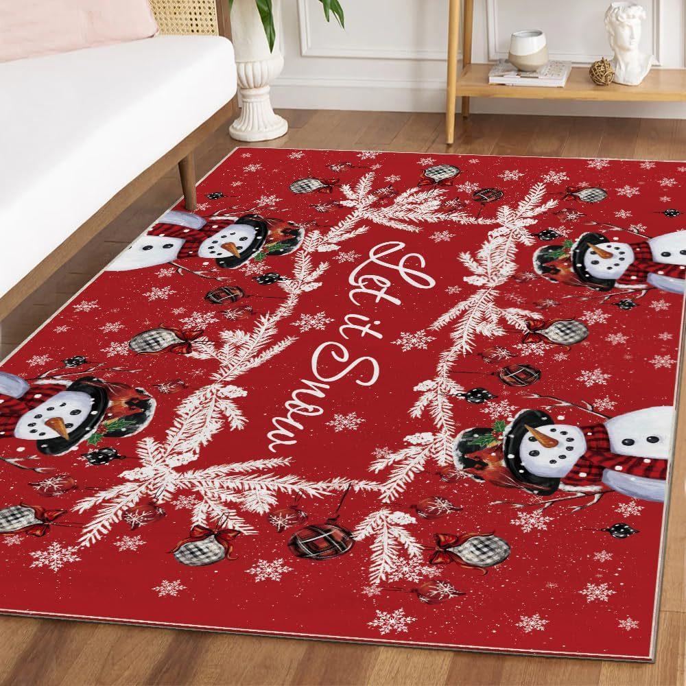 Christmas Carpet Christmas Tree Reindeer Floor Mat Living Room Sofa Decor Rug Bedroom Bedside Rug Washable Holiday Floor Mat