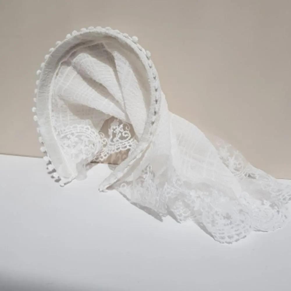 Kiming Lace Triangle Scarf Headband Hairband Mesh Triangle Princess Headband Lace Headband white