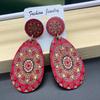 Bohemian Water Drop Printed Wooden Earrings for Women Vintage Artistic Colorful Pattern Dangle Earring Female Jewelry