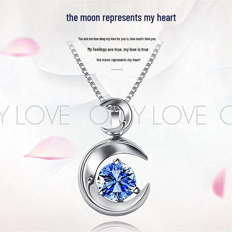 Silver Plated Crescent Moon & Heart Pendant Necklace for Women - Korean Style Fashion Accessory