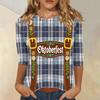Women Casual Three Quarter Sleeve Oktoberfest Print Round Neck Top Lightweight Soft Fabric Festival Shirt